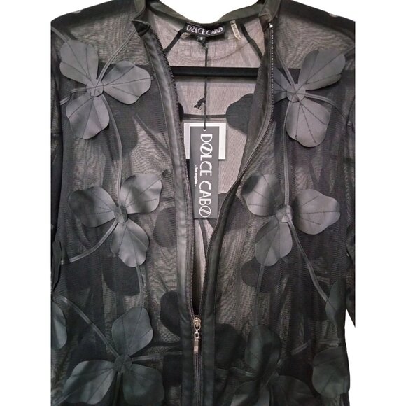 Dolce Cabo Size Medium Jacket Sheer Mesh Floral Black Flower Accents Zip Front - Picture 3 of 8